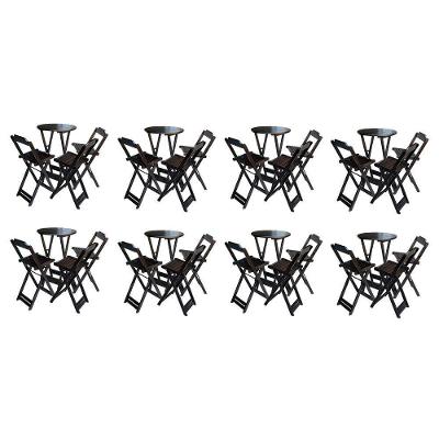 Kit 8 Jogos De Mesa Bistrô De Madeira Dobrável Com 3 Banquetas - Marrom