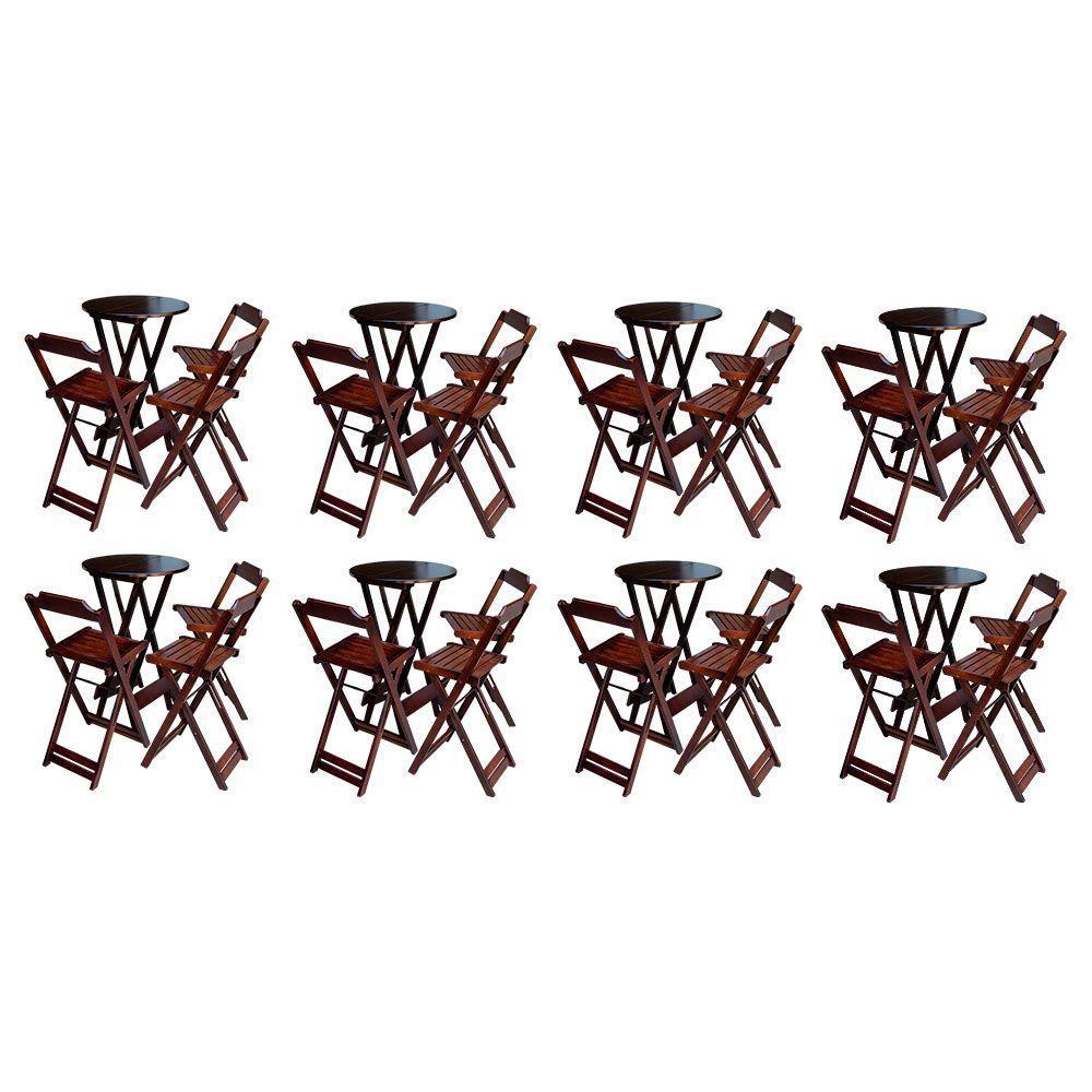 Kit 8 Jogos De Mesa Bistrô De Madeira Dobrável Com 3 Banquetas - Imbuia - 1
