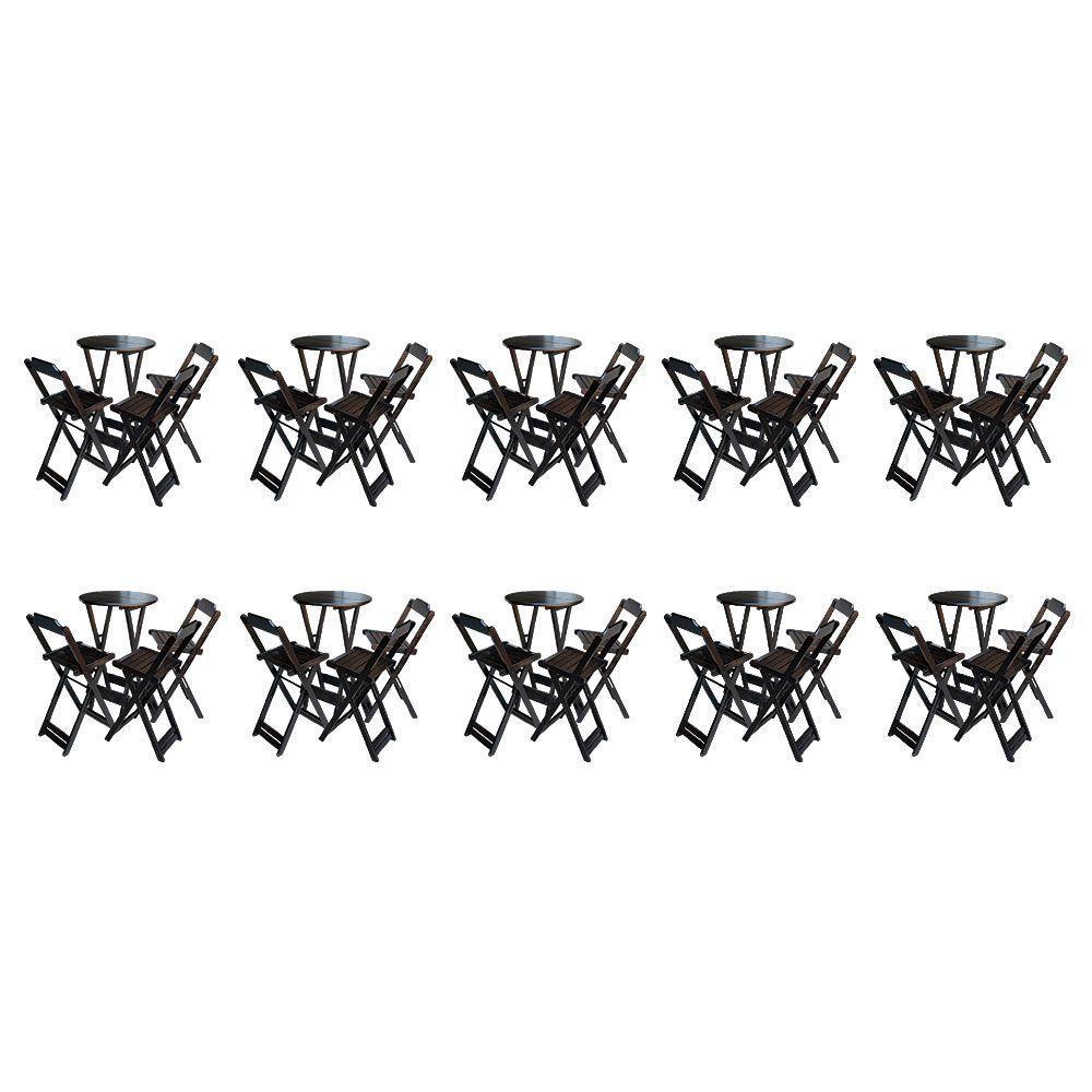 Kit 10 Jogos De Mesa Bistrô De Madeira Dobrável Com 3 Banquetas - Marrom - 1