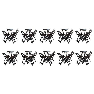 Kit 10 Jogos De Mesa Bistrô De Madeira Dobrável Com 3 Banquetas - Marrom