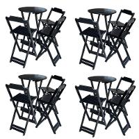 Kit 4 Conjuntos De Mesa Bistrô Dobravel Em Madeira Maciça Com 3 Banquetas Altas - Preto - Preto - 1