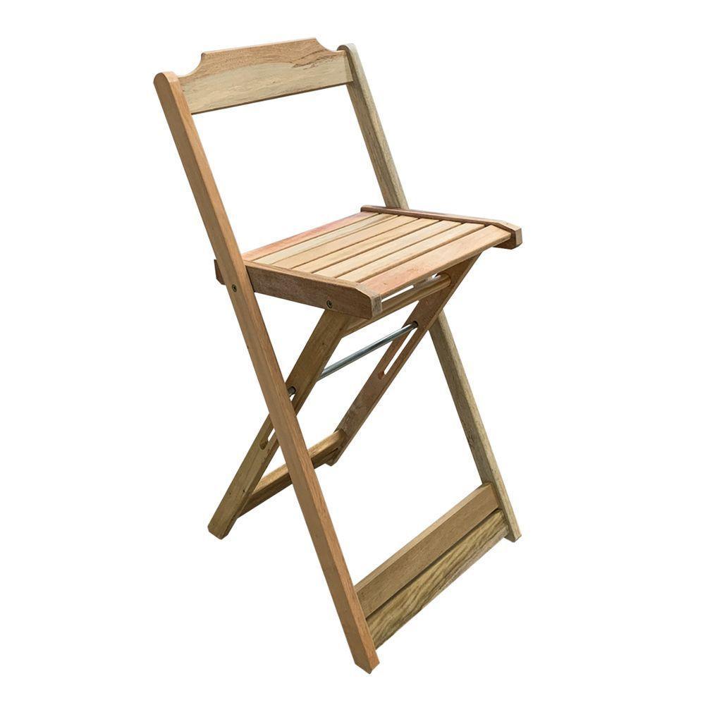 Kit Mesa Bistrô Dobrável Em Madeira Padrão Com 3 Banquetas Altas - Crua - Marrom - 4