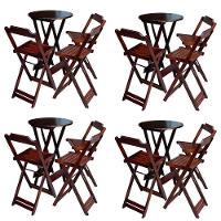 Kit 4 Jogos De Mesa Bistrô De Madeira Dobrável Com 3 Banquetas - Imbuia - 1