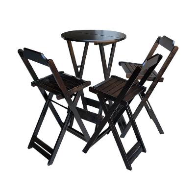 Kit Mesa Bistrô De Madeira Dobrável Com 3 Banquetas - Marrom