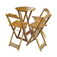 Jogo De Mesa Bistrô De Madeira Dobrável Com 3 Banquetas - Mel - 1