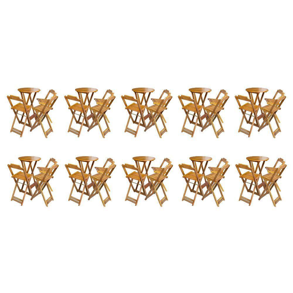 Kit 10 Jogos De Mesa Bistrô De Madeira Dobrável Com 3 Banquetas - Mel - 1