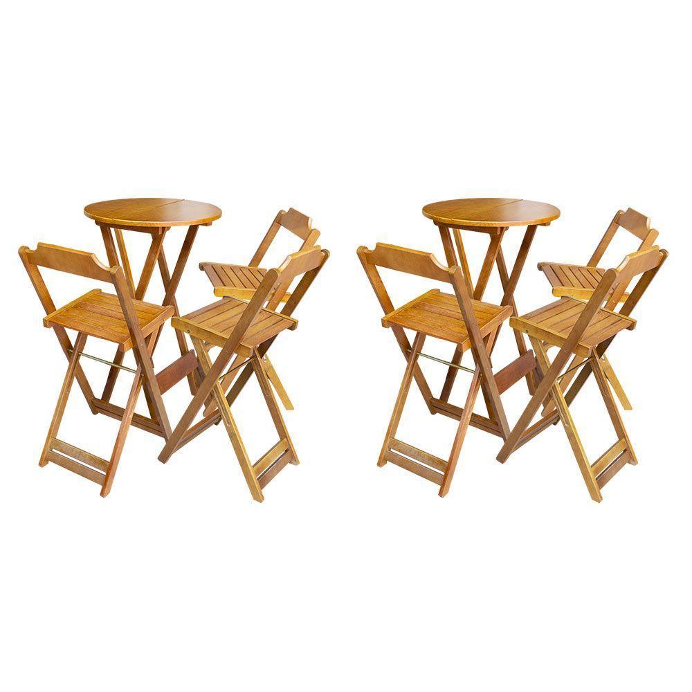 Kit 2 Jogos De Mesa Bistrô De Madeira Dobrável Com 3 Banquetas - Mel - 1