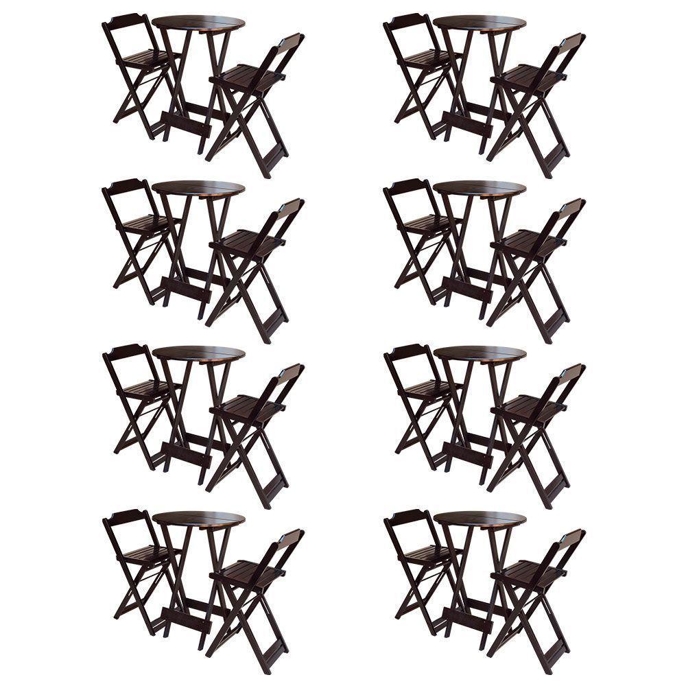 Kit 8 Jogos De Mesa Bistrô De Madeira Com 2 Cadeiras Dobravel Marrom - Marrom - 1
