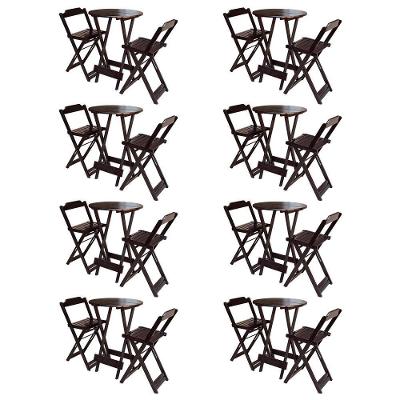 Kit 8 Jogos De Mesa Bistrô De Madeira Com 2 Cadeiras Dobravel Marrom - Marrom