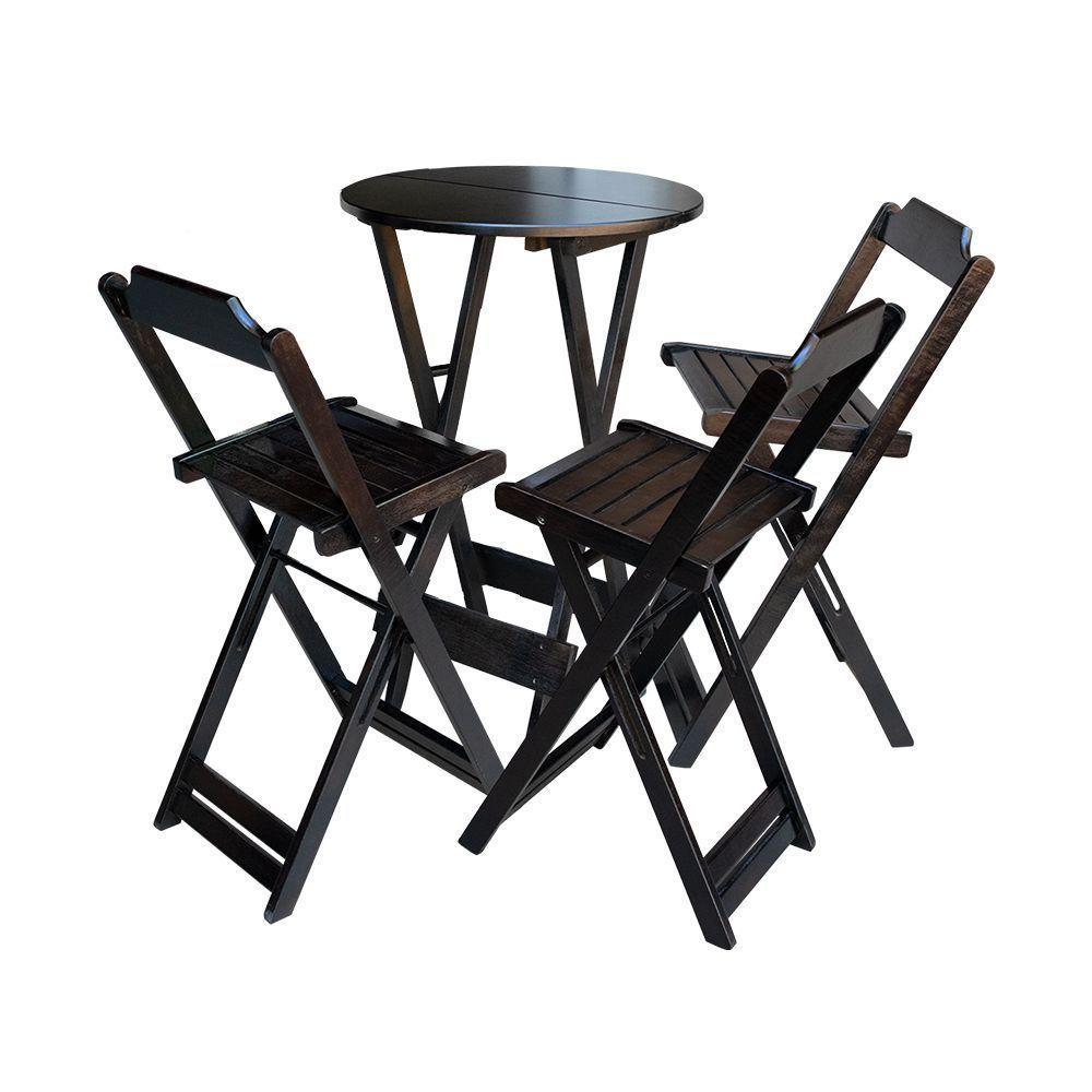 Kit 3 Conjuntos De Mesa Bistrô Dobraveis Em Madeira Padrão Com 3 Banquetas Altas - Marrom - Marrom - 6