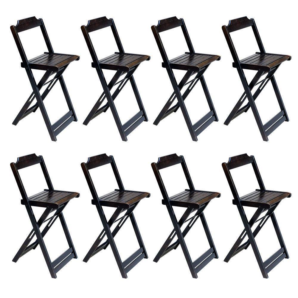 Kit 4 Conjuntos De Mesa Bistrô Dobraveis Em Madeira Padrão Com 2 Banquetas Altas - Marrom - Marrom - 4