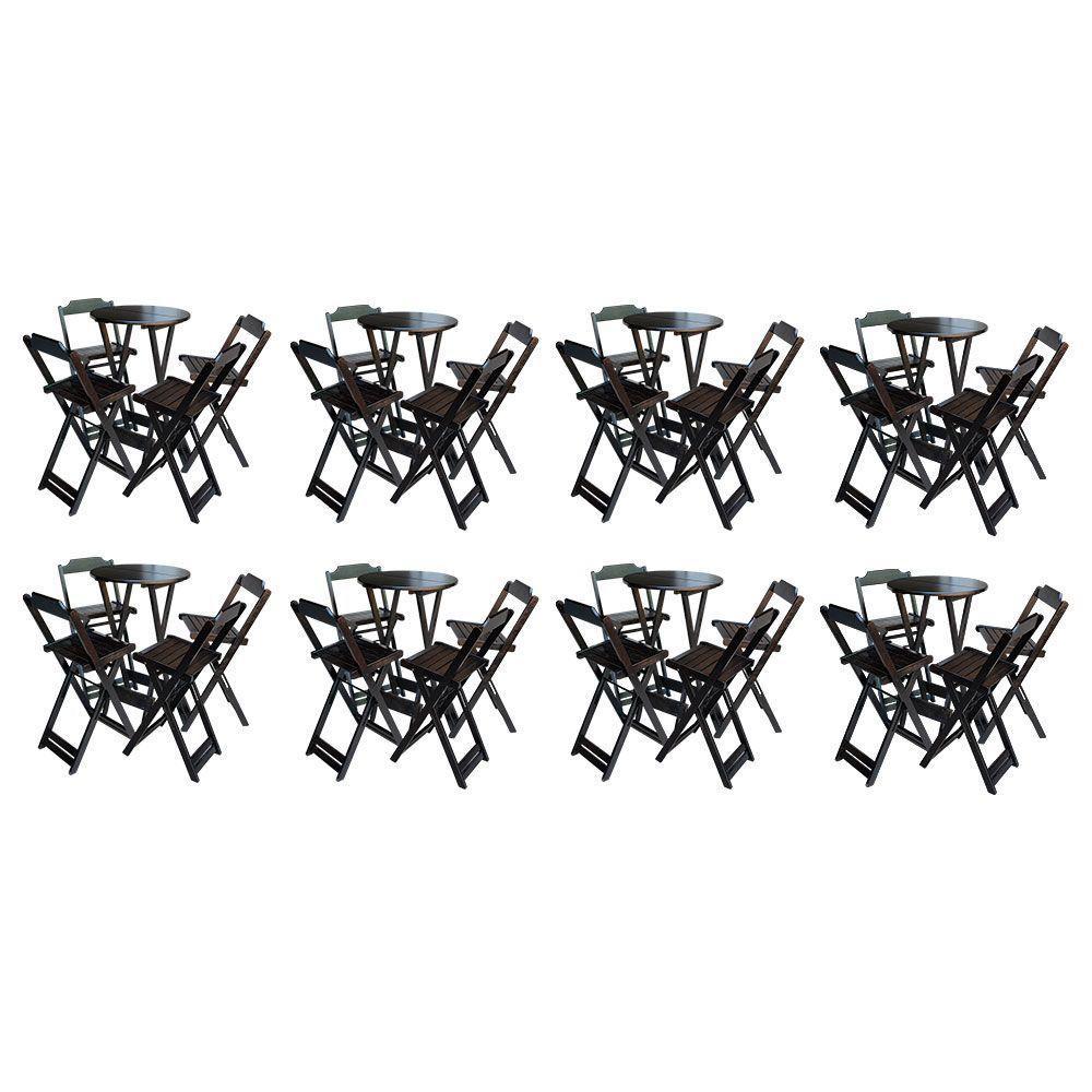 Kit 8 Jogos De Mesa Bistrô De Madeira Com 4 Cadeiras Dobravel Marrom - Marrom - 1