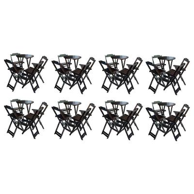 Kit 8 Jogos De Mesa Bistrô De Madeira Com 4 Cadeiras Dobravel Marrom - Marrom