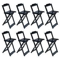 Kit 4 Conjuntos De Mesa Bistrô Dobraveis Em Madeira Padrão Com 2 Banquetas Altas - Preto - Preto - 4