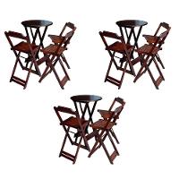 Kit 3 Conjuntos De Mesa Bistrô Dobraveis Em Madeira Padrão Com 3 Banquetas Altas - Imbuia - Marrom - 1