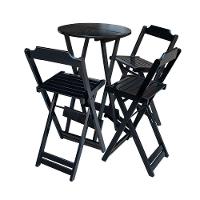 Kit 2 Conjuntos De Mesa Bistrô Dobravel Em Madeira Maciça Com 3 Banquetas Altas - Preto - Preto - 11