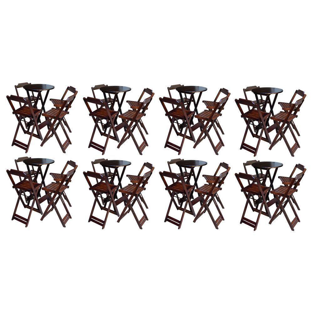 Kit 8 Jogos De Mesa Bistrô De Madeira Com 4 Cadeiras Dobravel Imbuia - Marrom - 1