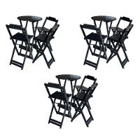 Kit 3 Conjuntos De Mesa Bistrô Dobraveis Em Madeira Padrão Com 3 Banquetas Altas - Preto - Preto - 1