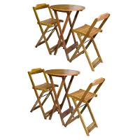 Kit 2 Jogos De Mesa Bistrô Dobrável Em Madeira Maciça Com 2 Banquetas Altas - Mel - Marrom - 1