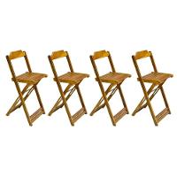 Kit 2 Jogos De Mesa Bistrô Dobrável Em Madeira Maciça Com 2 Banquetas Altas - Mel - Marrom - 4