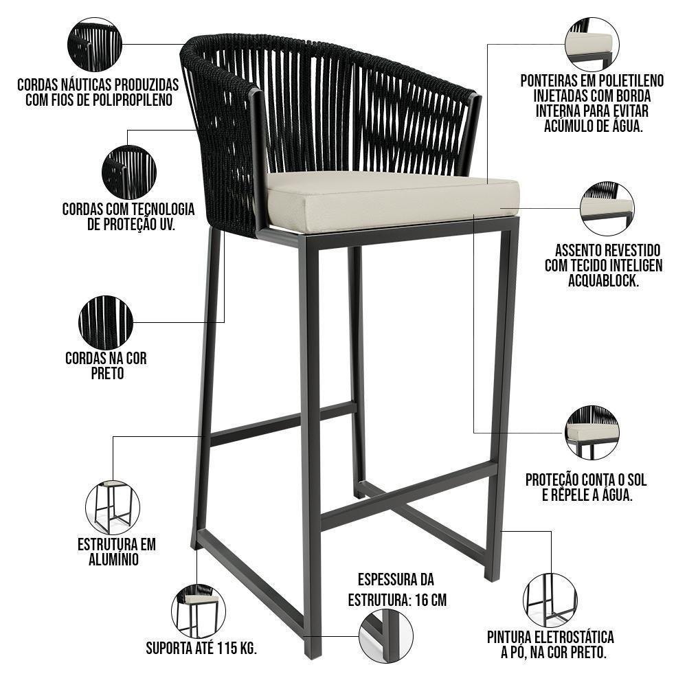 Kit Mesa Bistrô Com 03 Banquetas Área Gourmet D04 Preto - 8