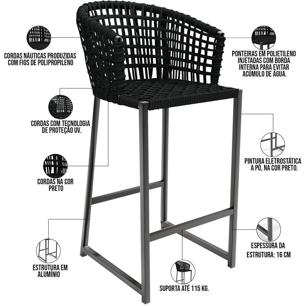 Kit Mesa Bistrô Com 03 Banquetas Área Gourmet D04 Preto - 8