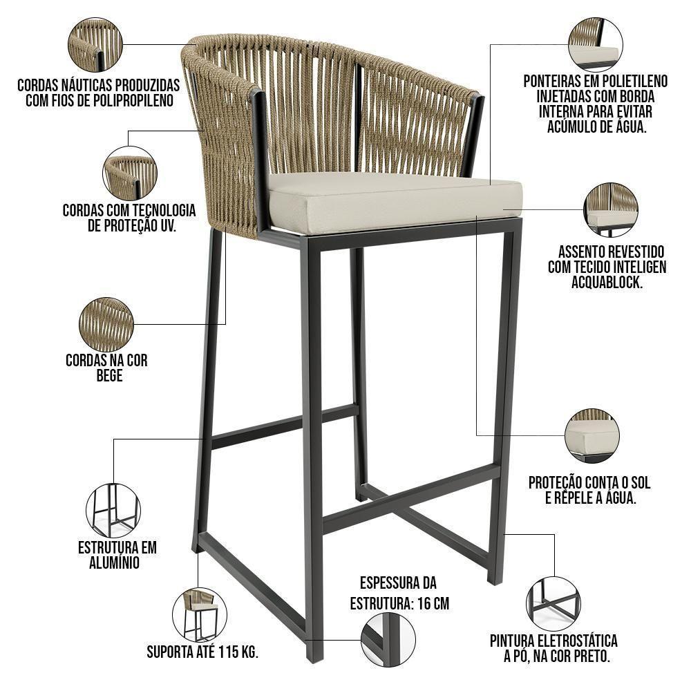 Kit Mesa Bistrô Com 03 Banquetas Área Gourmet D04 Bege - 8