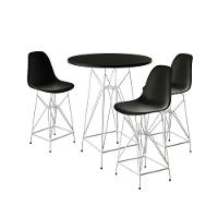 Jogo Mesa Bistrô Eames Preta 60Cm 3 Banquetas Preta Base Ferro Branco - Cor: Preto - 1
