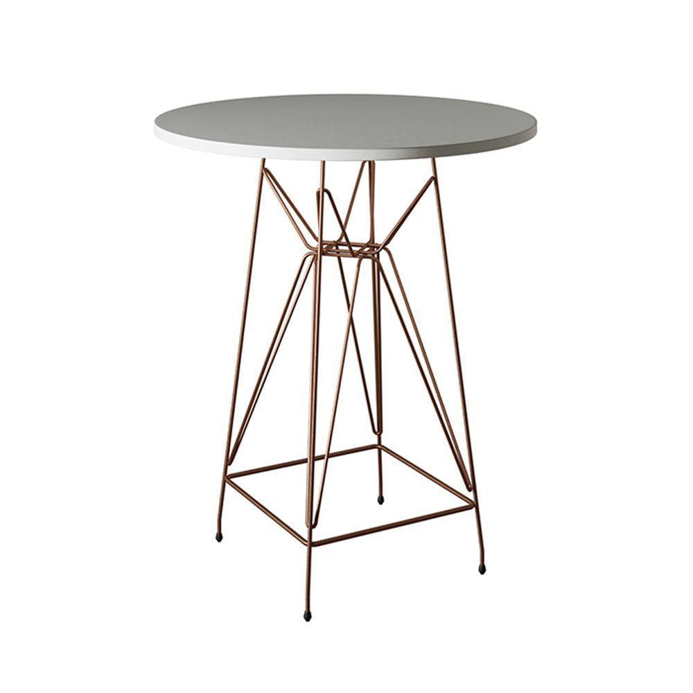Jogo Mesa Bistrô Eames Branca 60Cm 3 Banquetas Amarela Base Ferro Cobre - Cor: Branco - 4