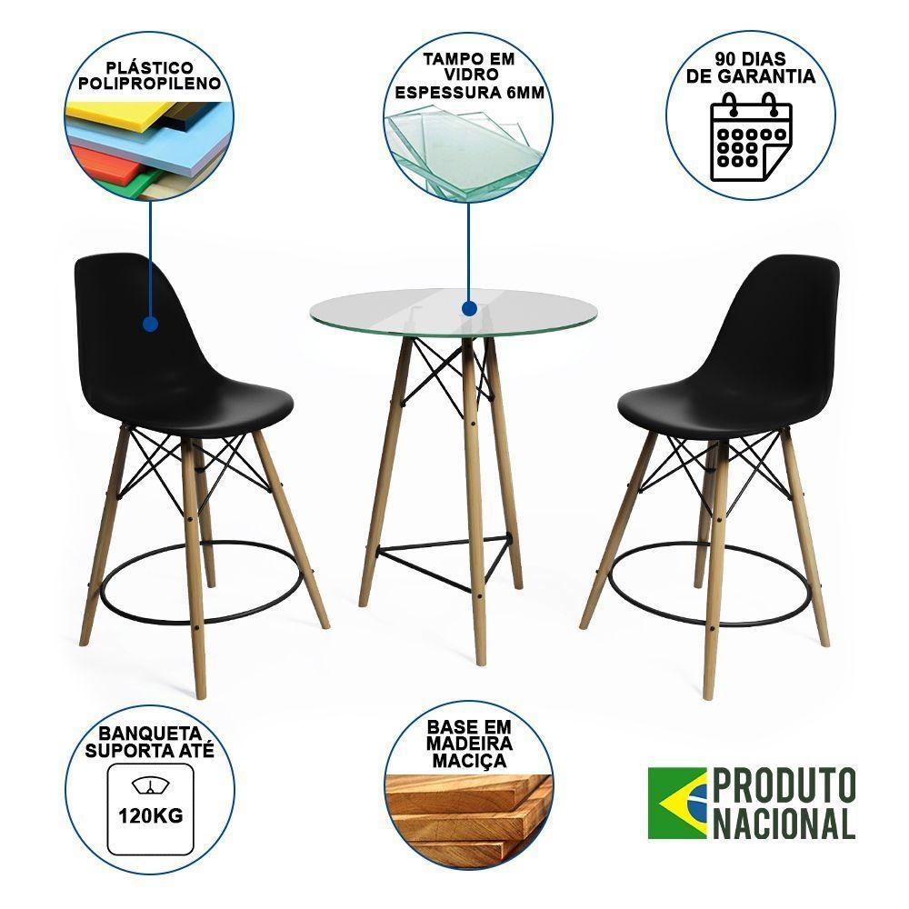 Mesa Bistrô Eames Eiffel Vidro Com 2 Banquetas Pretas De Madeira - 8