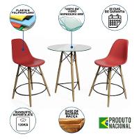 Mesa Bistrô Eames Eiffel Vidro Com 2 Banquetas Vermelhas De Madeira - 6