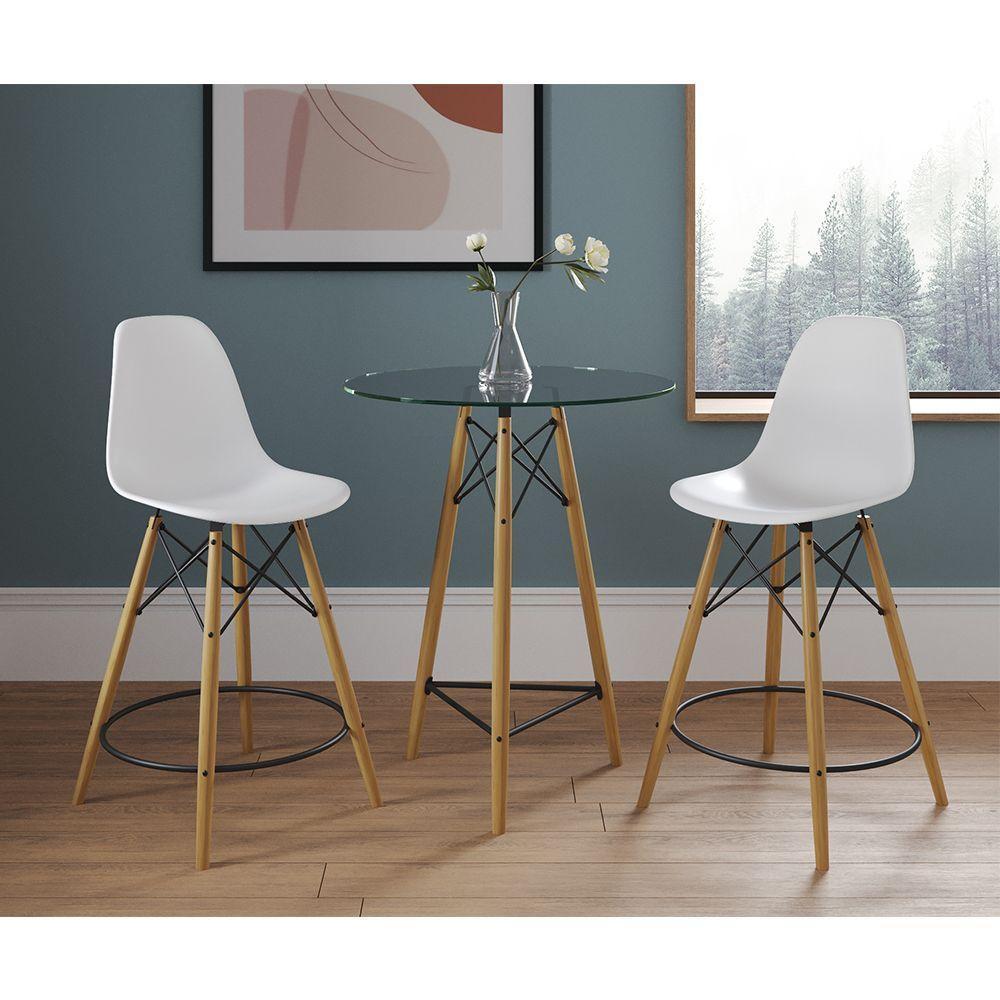 Mesa Bistrô Eames Eiffel Vidro Com 2 Banquetas Brancas De Madeira - 1
