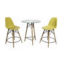 Mesa Bistrô Eames Eiffel Vidro Com 2 Banquetas Amarelas De Madeira - 6