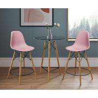 Mesa Bistrô Eames Eiffel Vidro Com 2 Banquetas Rosas De Madeira - 1