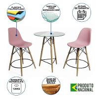 Mesa Bistrô Eames Eiffel Vidro Com 2 Banquetas Rosas De Madeira - 6