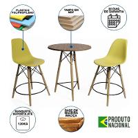 Mesa Bistrô Eames Eiffel Amêndoa Com 2 Banquetas Amarelas De Madeira - 6