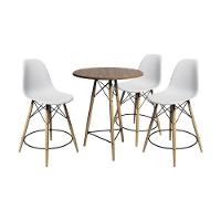 Conjunto Mesa Bistrô Eames Eiffel Amêndoa Com 3 Banquetas Brancas De Madeira - 1