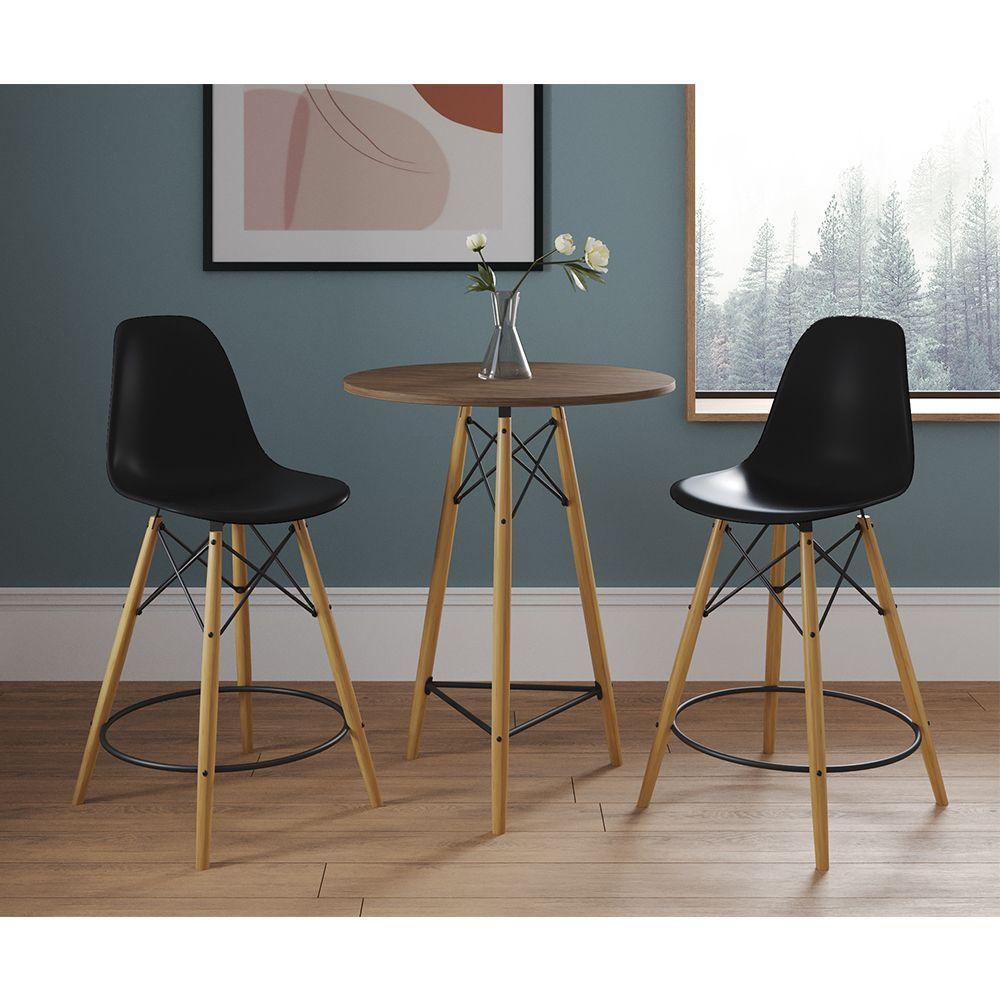 Mesa Bistrô Eames Eiffel Amêndoa Com 2 Banquetas Pretas De Madeira - 1