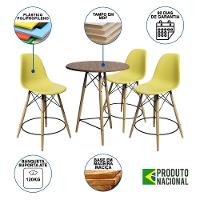 Conjunto Mesa Bistrô Eames Eiffel Amêndoa Com 3 Banquetas Amarelas De Madeira - 6