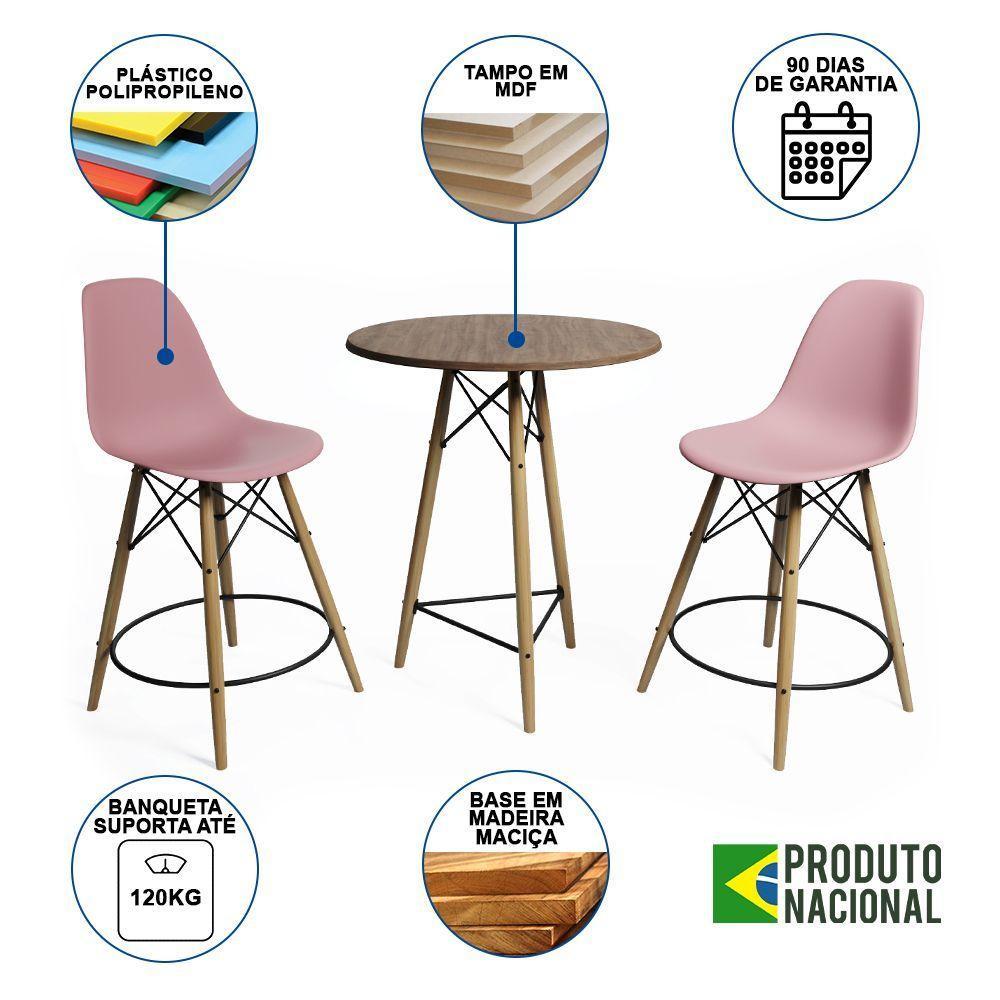 Mesa Bistrô Eames Eiffel Amêndoa Com 2 Banquetas Rosas De Madeira - 6