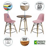 Mesa Bistrô Eames Eiffel Amêndoa Com 2 Banquetas Rosas De Madeira - 6