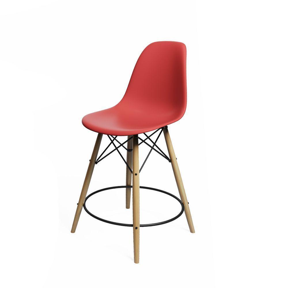 Conjunto Mesa Bistrô Eames Eiffel Amêndoa Com 3 Banquetas Vermelhas De Madeira - 5
