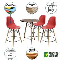 Conjunto Mesa Bistrô Eames Eiffel Amêndoa Com 3 Banquetas Vermelhas De Madeira - 11