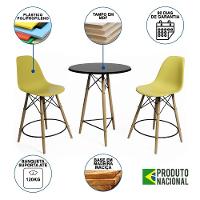 Mesa Bistrô Eames Eiffel Preta Com 2 Banquetas Amarelas De Madeira - 6