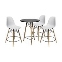 Conjunto Mesa Bistrô Eames Eiffel Preta Com 3 Banquetas Brancas De Madeira - Cor: Preto - 1