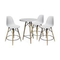 Conjunto Bistrô Eames Eiffel Mesa Branca Com 3 Banquetas Brancas De Madeira - 1