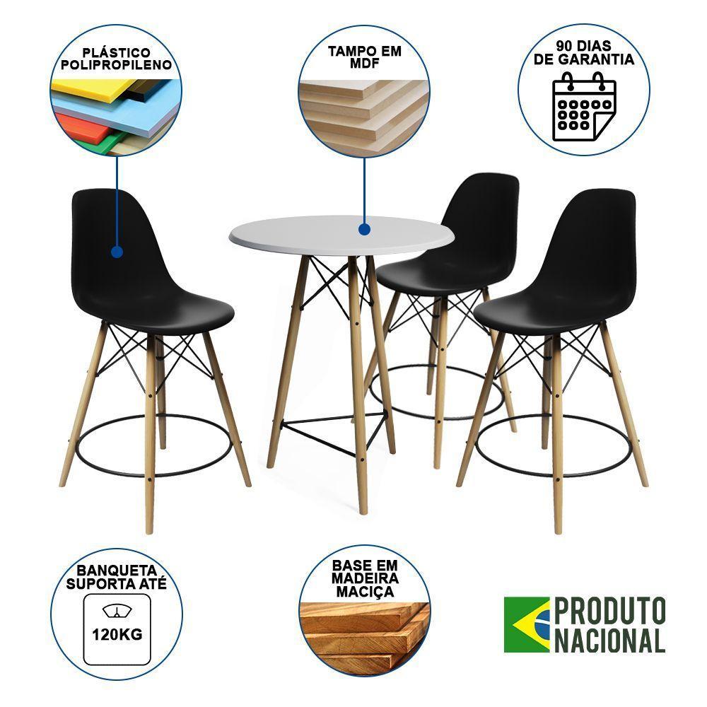 Mesa Bistrô Eames Eiffel Branca Com 3 Banquetas Pretas De Madeira - 6