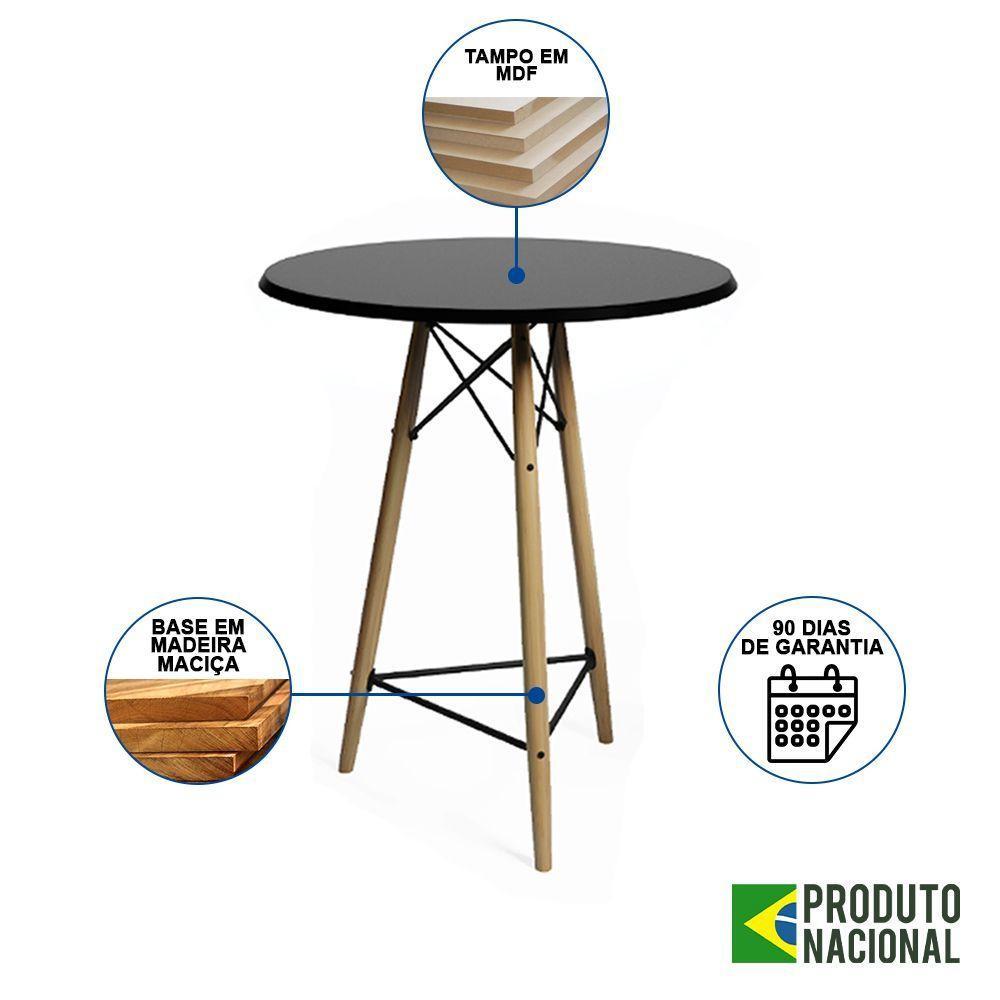 Mesa Bistrô Eames Eiffel Redonda Base Madeira Maciça 60Cm Preta - 3