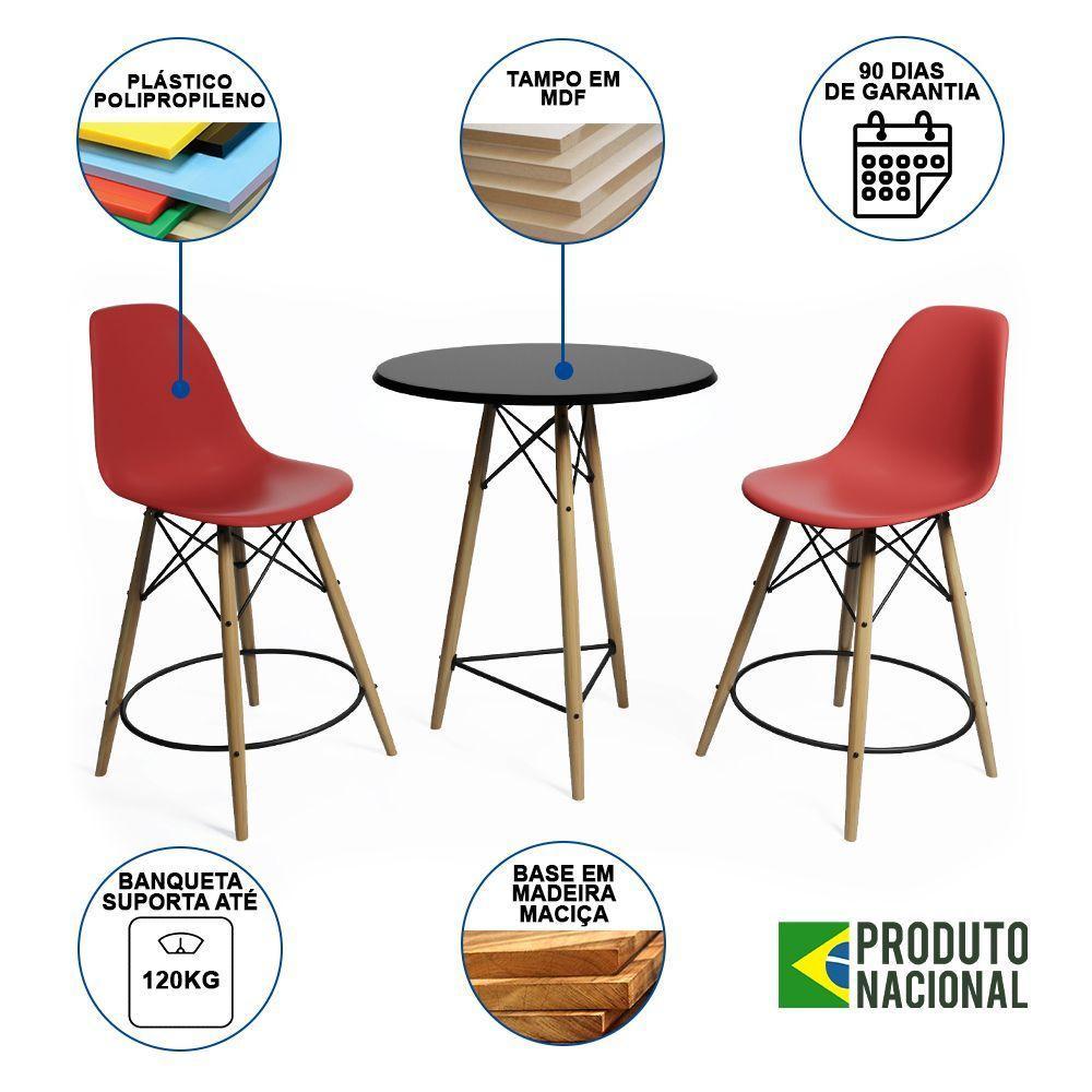 Mesa Bistrô Eames Eiffel Preta Com 2 Banquetas Vermelhas De Madeira - 6