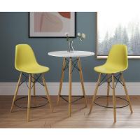 Conjunto Bistrô Eames Eiffel Mesa Branca Com 2 Banquetas Amarelas De Madeira - 1